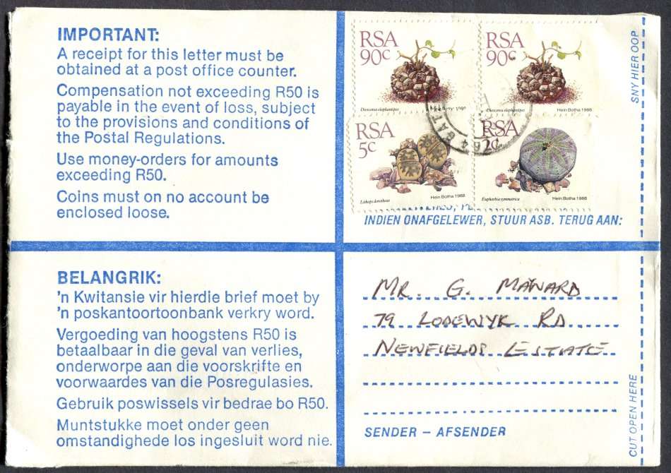 Republic of South Africa RSA Cover Registered At Gatesville Post